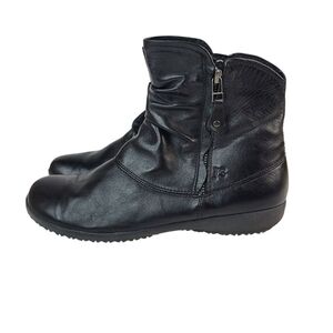 Josef Seibel Naly 24 Black Ruched Leather Booties Sz 40/9-9.5